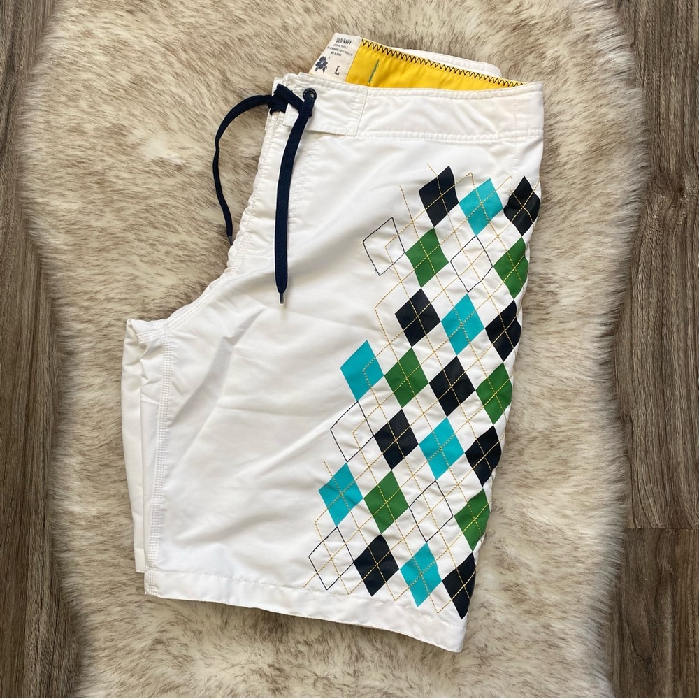 Vintage Y2K Argyle Stitch Swim Trunks Board Shorts